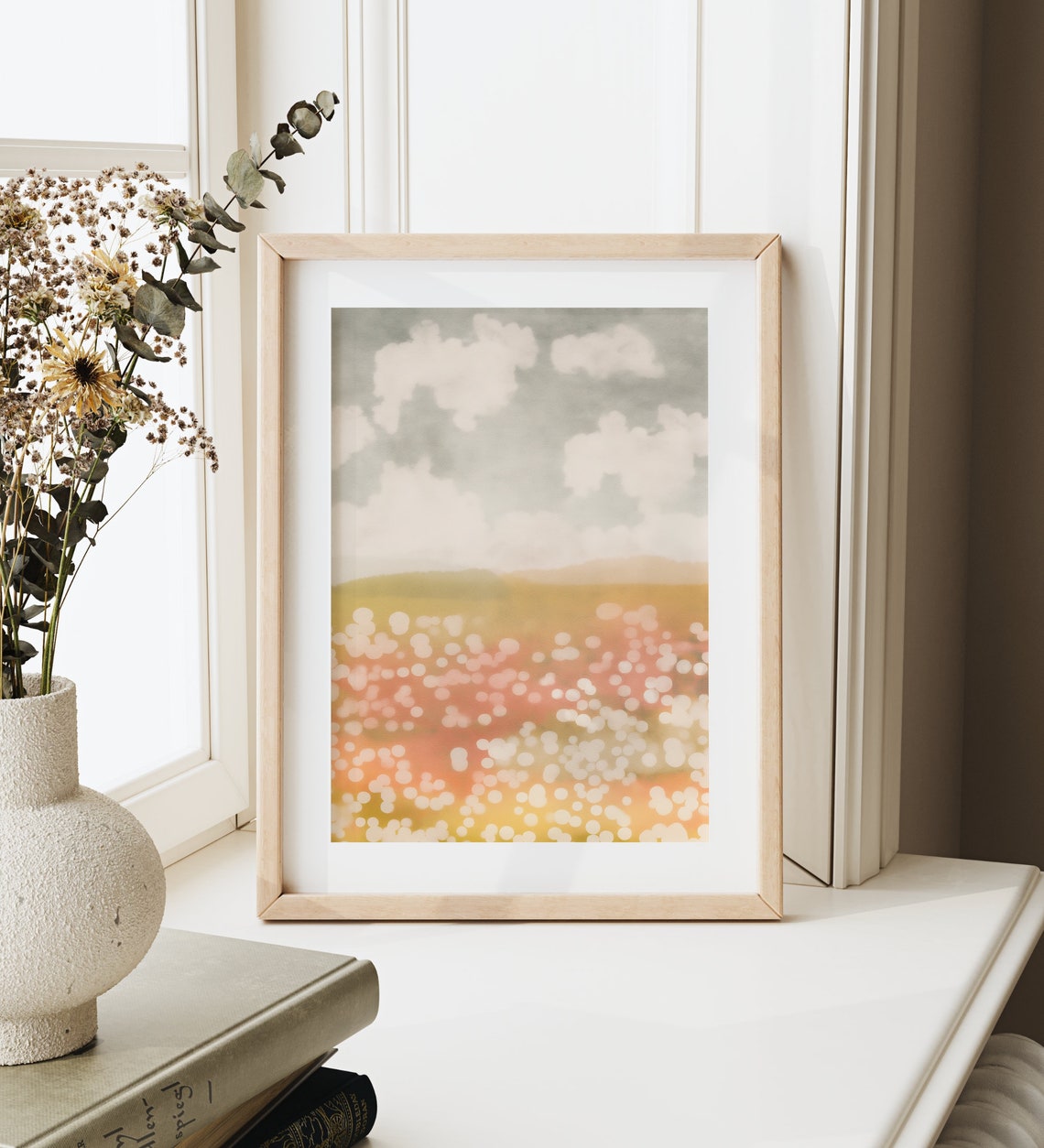 Dreamy Abstract Bokeh Wildflower Meadow Cloudy Sky Soft Art Poster - Image 2