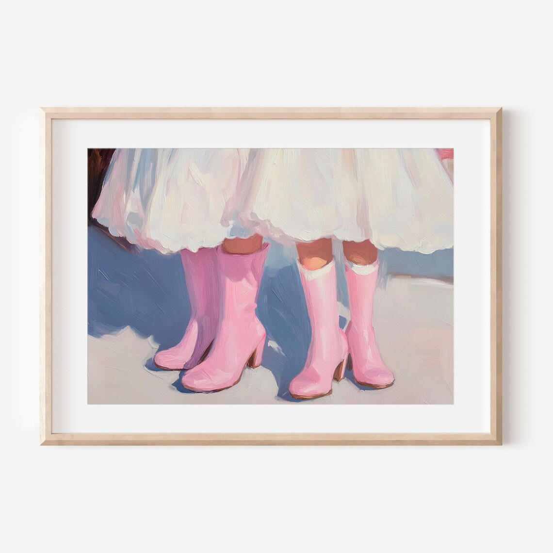Two Girls in Pink Cowboy Boots on Beach Preppy Coastal Wall Art - Image 3