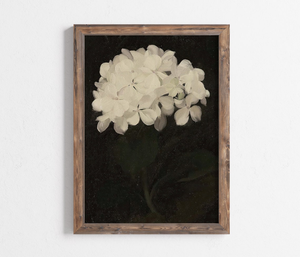 Hydrangea Painting Vintage Oil Painting Moody Vintage Art Antique Botanical Painting Wall Art - Image 3