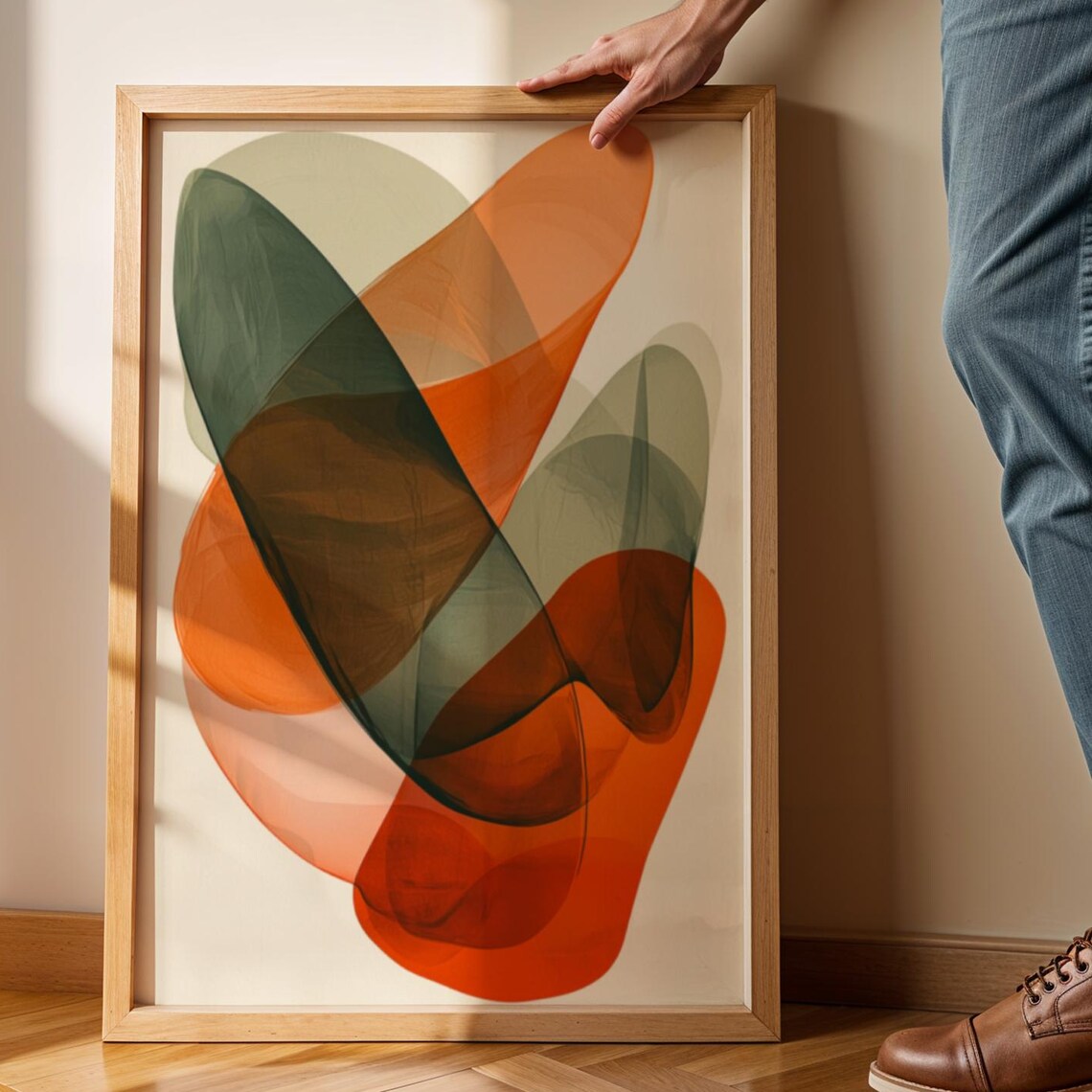 Burnt Orange Sage Green Abstract Flow Shapes Minimalist Poster
