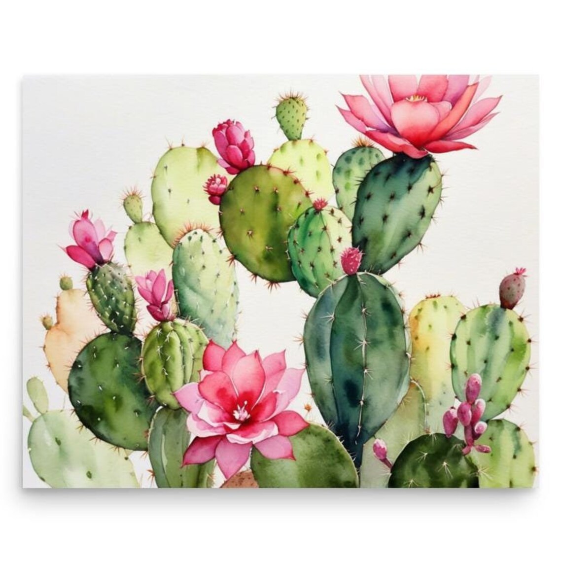 Blooming Cactus Watercolor Floral Wall Art Print