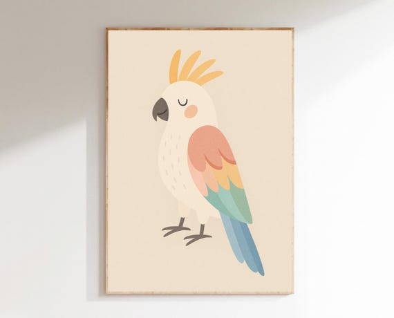 Colorful Parrot Wall Art Hobby Animal Series Nursery Print Pastel Bird For Kids Room Decor