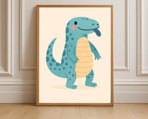 Blue Tongue Lizard Wall Art Cute Reptile Nursery Room Decor Toddler