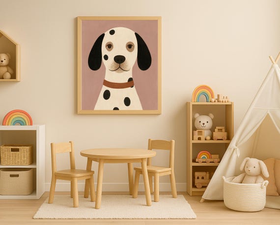 Dalmatian Nursery Wall Art Dog Poster For Kids Room Toddler Decor Polka Dot Puppy Illustration