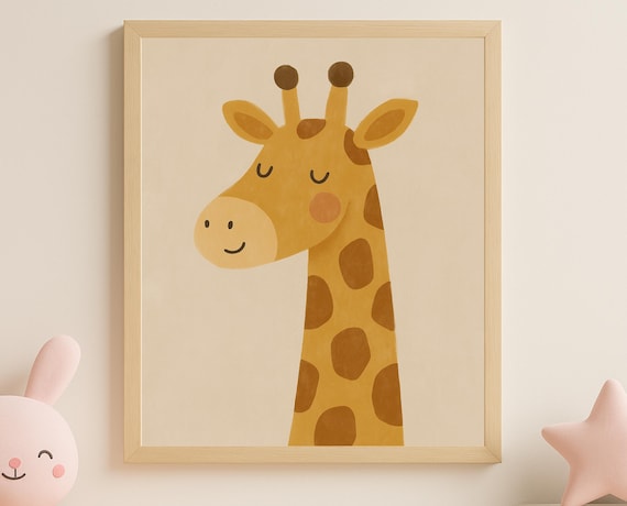 Gentle Sleeping Giraffe Portrait Cute Safari Nursery Kids Poster