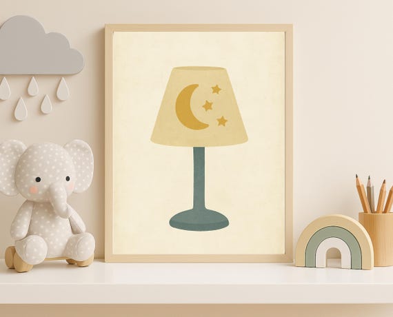 Moon Lamp Nursery Wall Art Cozy Print For Kids Room Instant