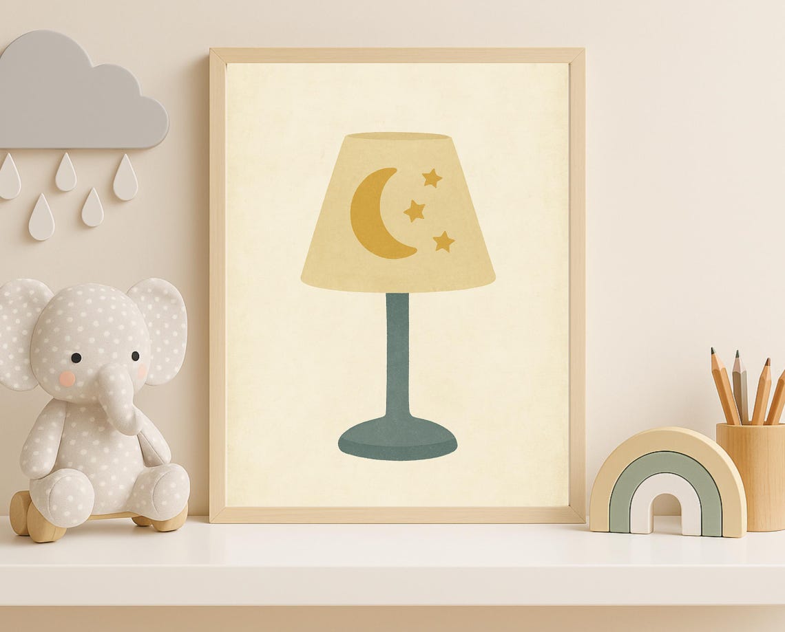 Moon Lamp Nursery Wall Art Cozy Print For Kids Room Instant