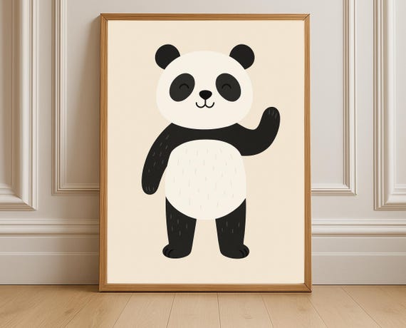Smiling Panda Wall Art Cute Print For Nursery Hobby Animal Series