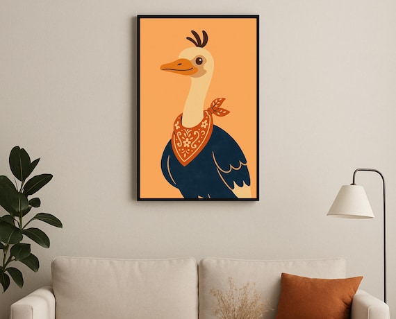 Boho Goose Nursery Poster Bandana Western Style Animal Kids Decor Art
