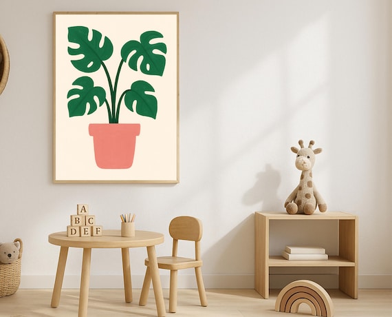 Monstera Plant Poster Minimalist Botanical Potted Leaf Wall Decor