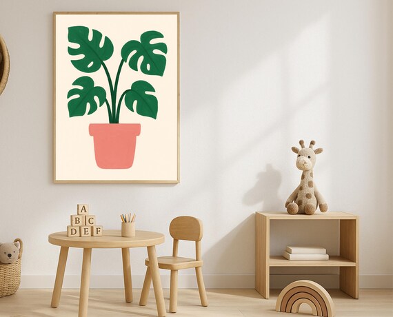 Monstera Plant Wall Art Potted Poster Botanical Kitchen Living Room Decor Terracotta Pot Instant