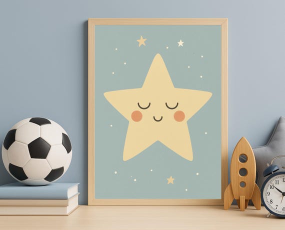 Sleeping Star Wall Art Cute Night Sky For Nursery And Kids Room Decor Modern Print