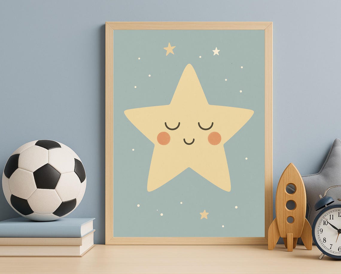 Sleeping Star Wall Art Cute Night Sky For Nursery And Kids Room Decor Modern Print