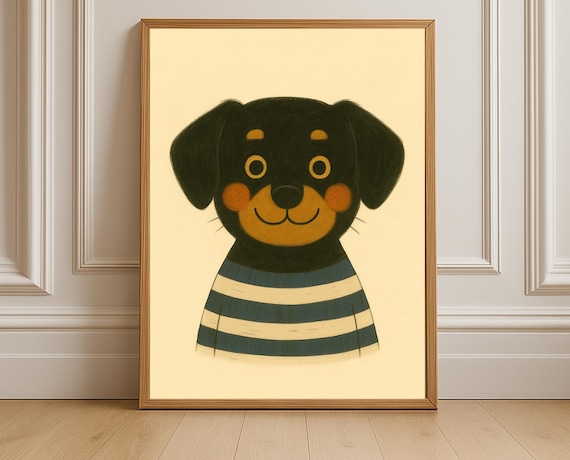 Cute Dog Striped Shirt Big Eyes Happy Puppy Nursery Kids Animal Wall Poster