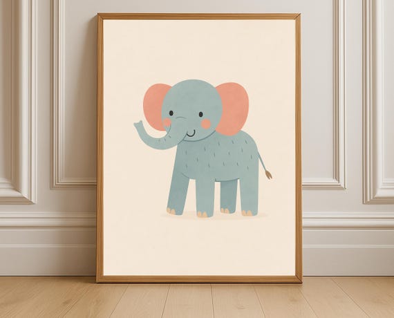 Pastel Elephant Wall Art Hobby Animal Series Cute Nursery Print Gender Neutral Poster