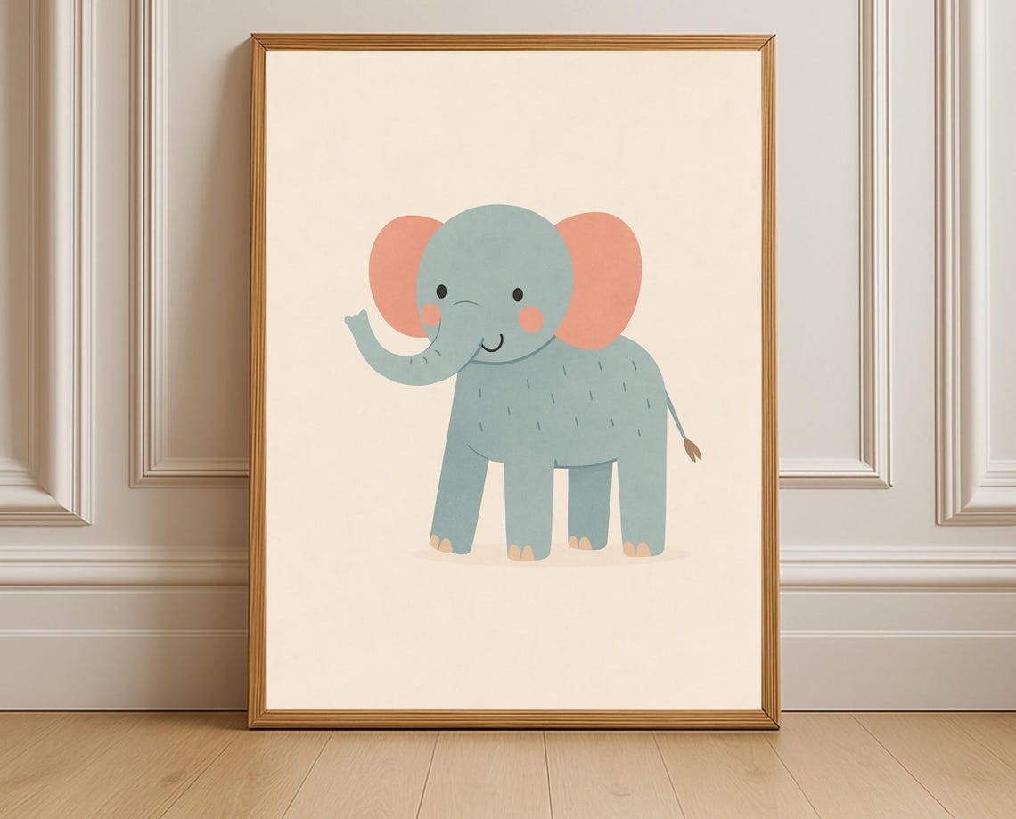 Pastel Elephant Wall Art Hobby Animal Series Cute Nursery Print Gender Neutral Poster
