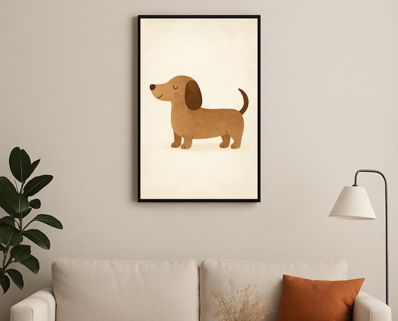 Smiling Tan Dachshund Minimalist Puppy Nursery Room Art Poster