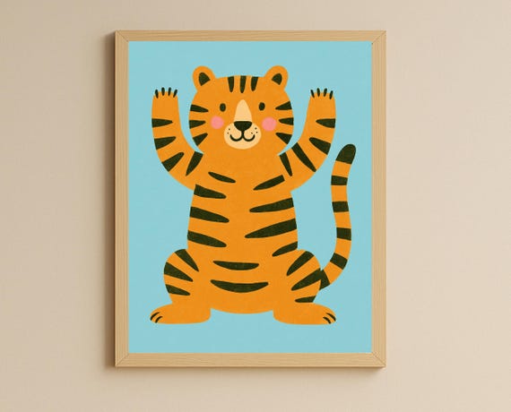 Playful Tiger Nursery Wall Art Kids Room Safari Instant Genderneutral Decor