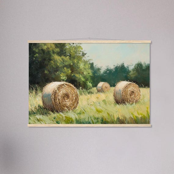 Impressionist Rural Landscape Artwork Hay Bales In The Field Country Farm Landscape Scene Nature Inspired Farm Print Museum Quality