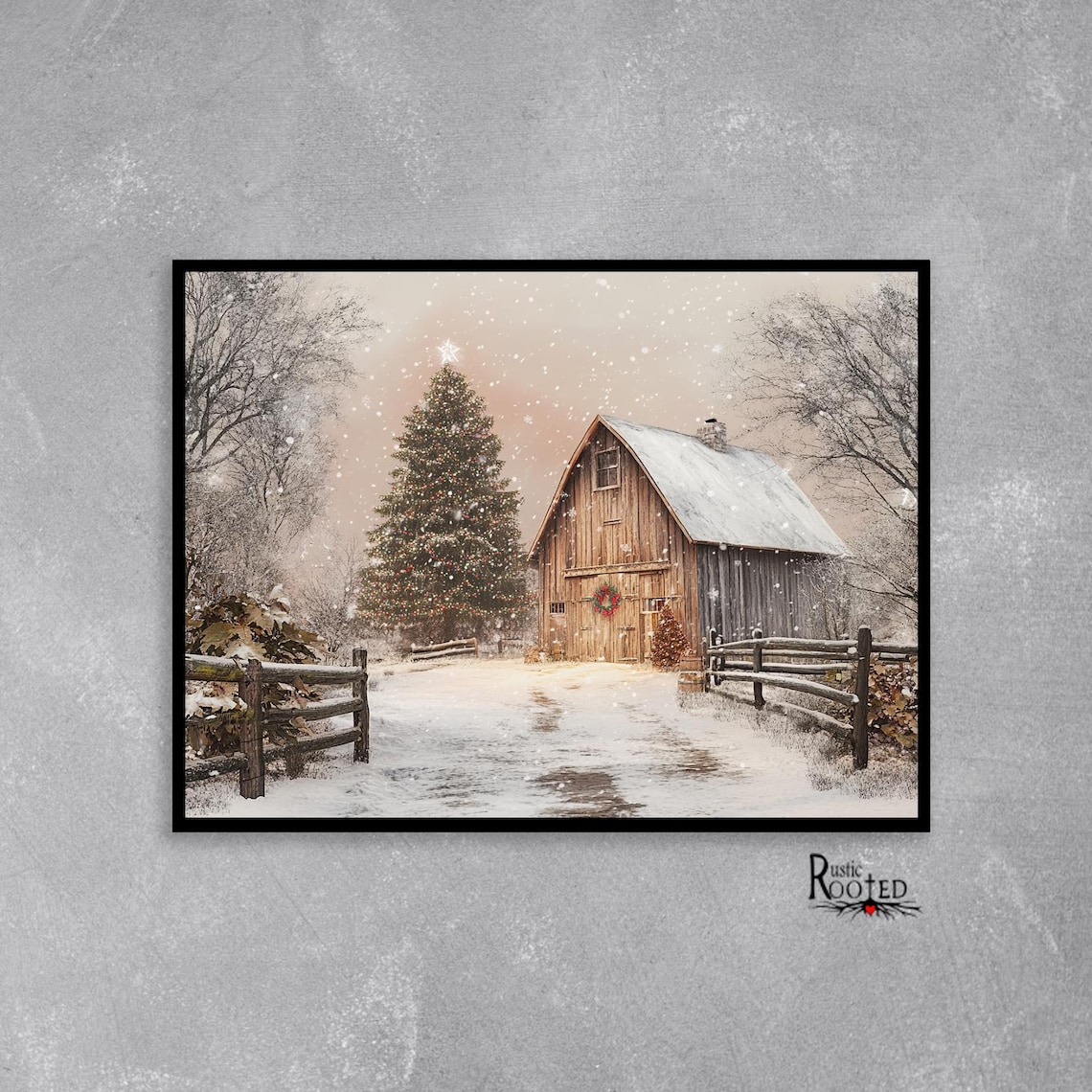 Rustic Barn Christmas Art Print, Modern Farmhouse - Image 2
