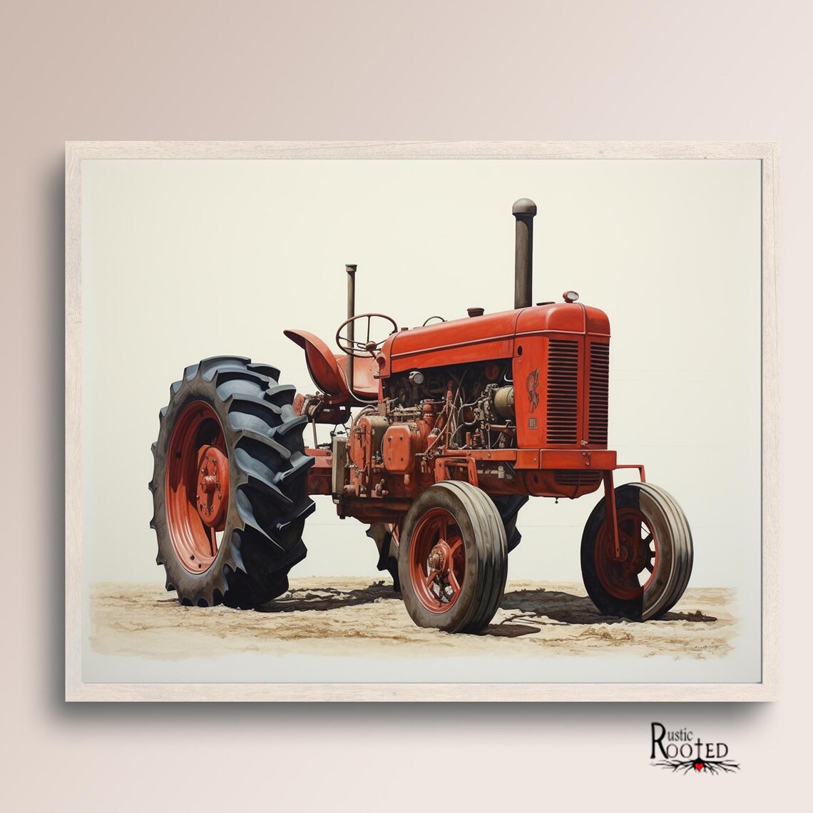 Vintage Red Tractor Classic Farm Machinery Painting Art Poster
