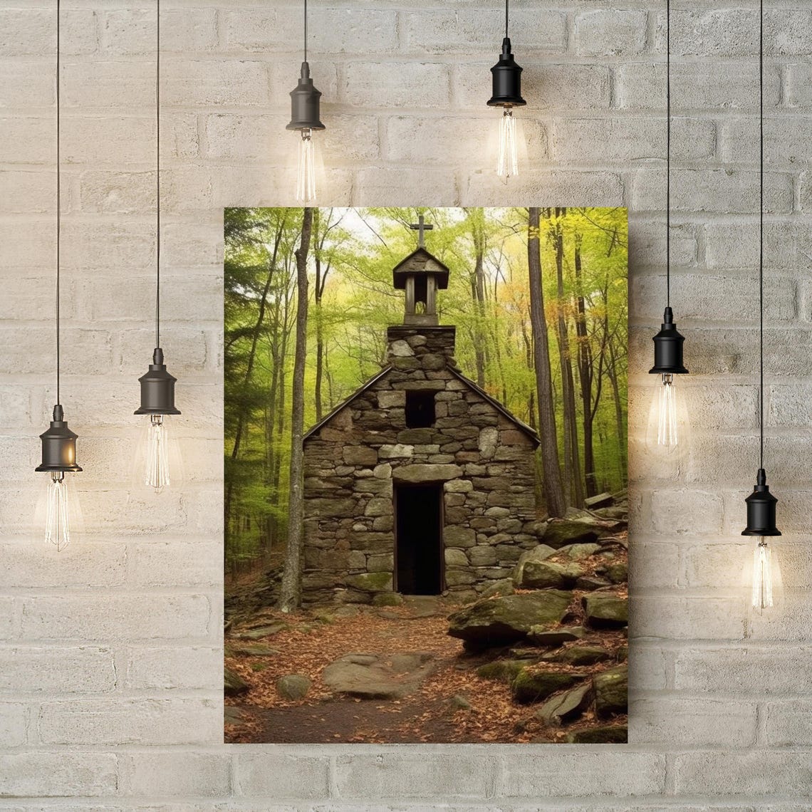 Ancient Stone Chapel Hidden Deep In A Golden Autumn Forest Poster - Image 2