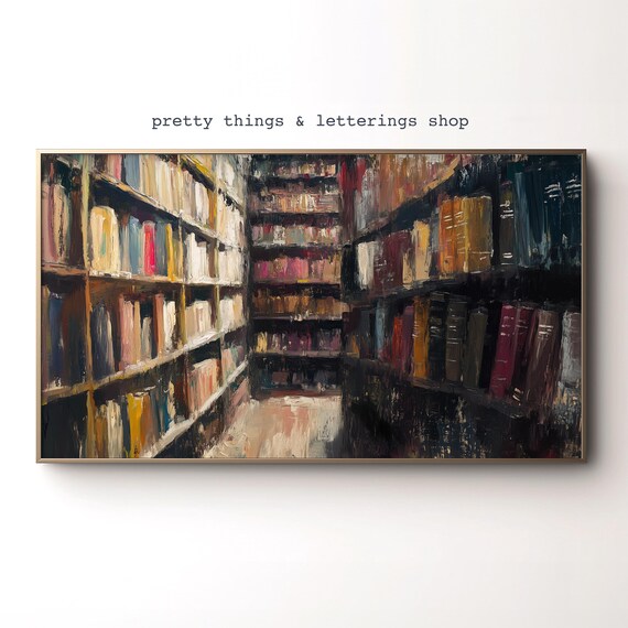 Library Bookshelf Aisle Moody Vintage Dark Academia Art Poster
