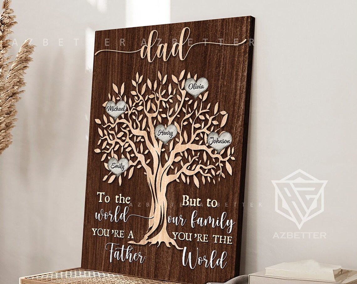 Dad Tree Of Life Family Names Hearts Quote Tribute Keepsake Poster