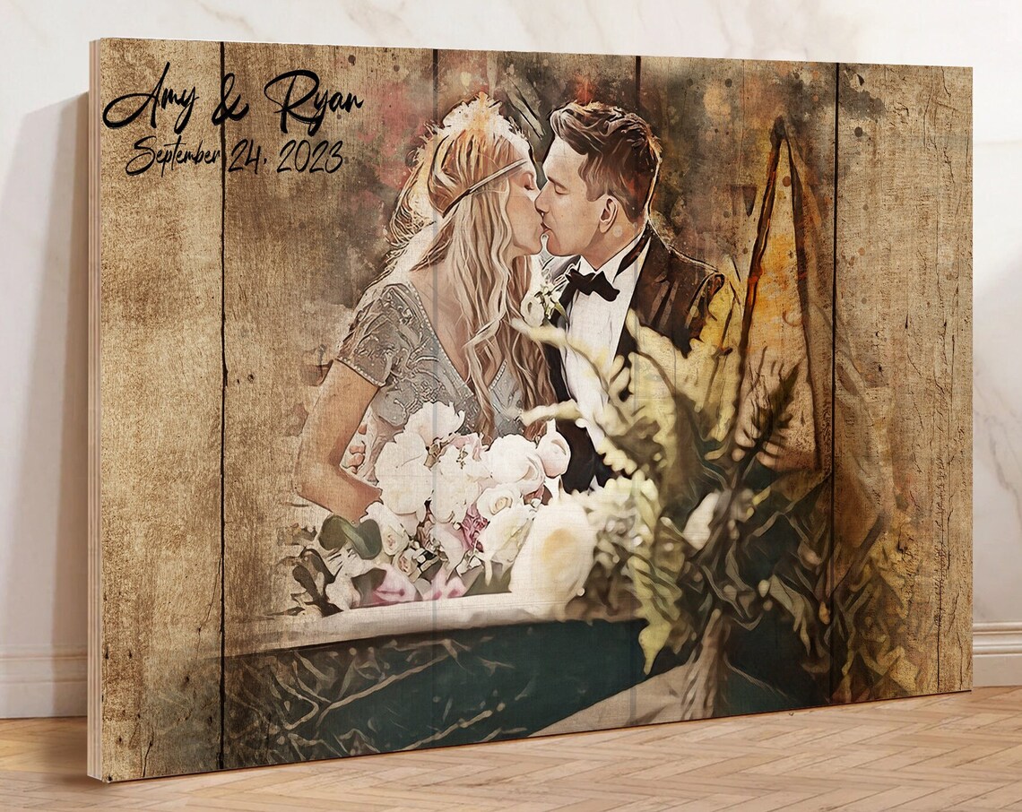 Amy and Ryan Kissing Couple Watercolor Portrait Special Date Poster