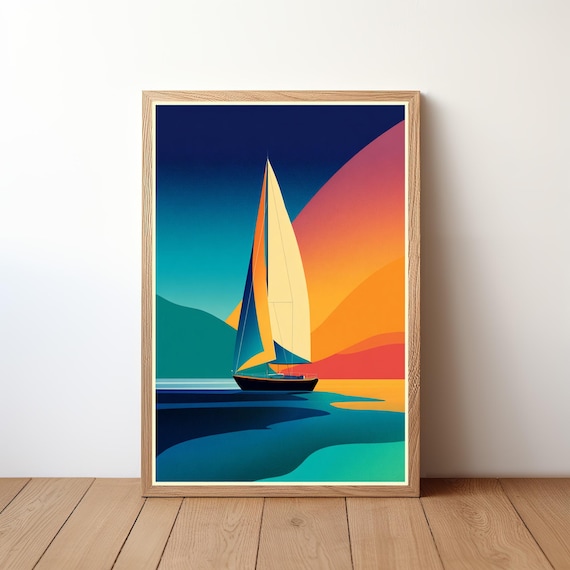 Sailboat Sunset Modern Geometric Abstract Colorful Nautical Art Poster