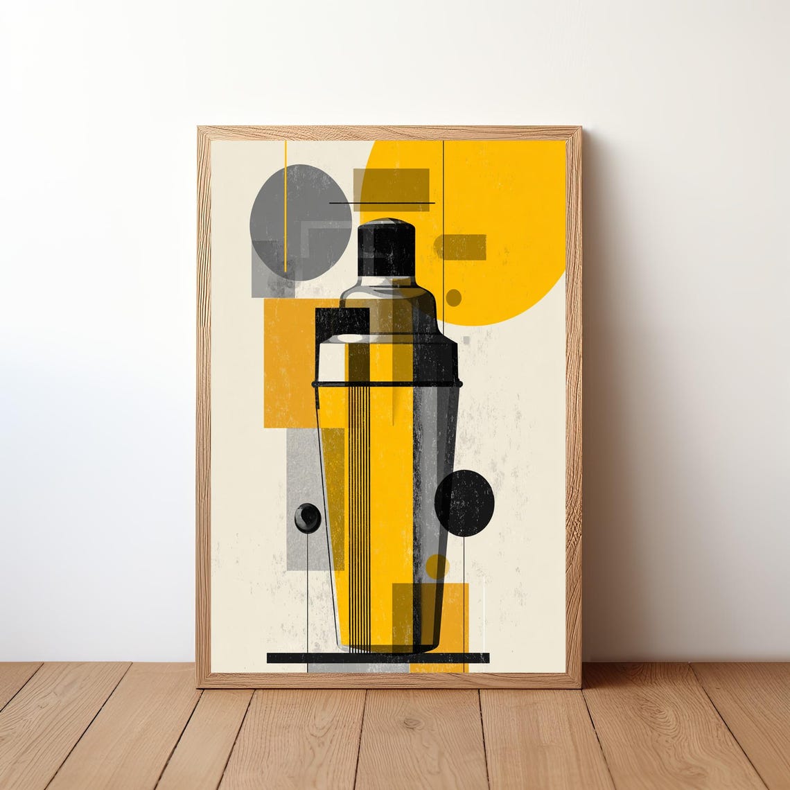 Bauhaus Style Cocktail Shaker Yellow Black Geometric Modern Wall Print