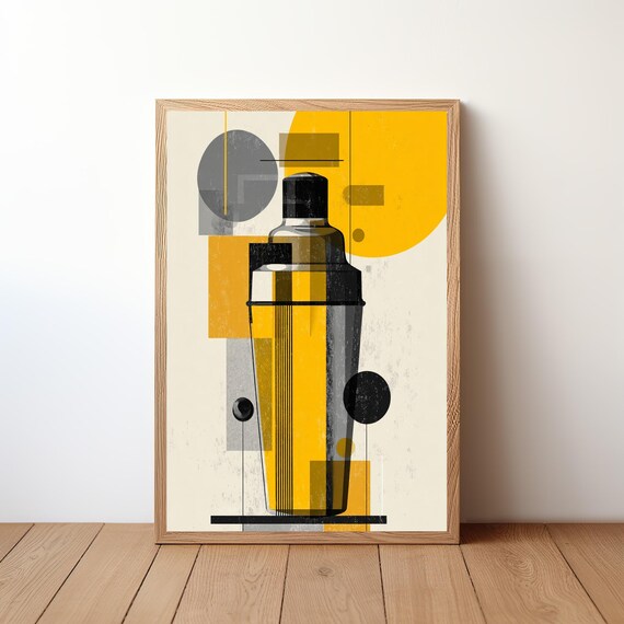 Bauhaus Style Cocktail Shaker Yellow Black Geometric Modern Wall Print