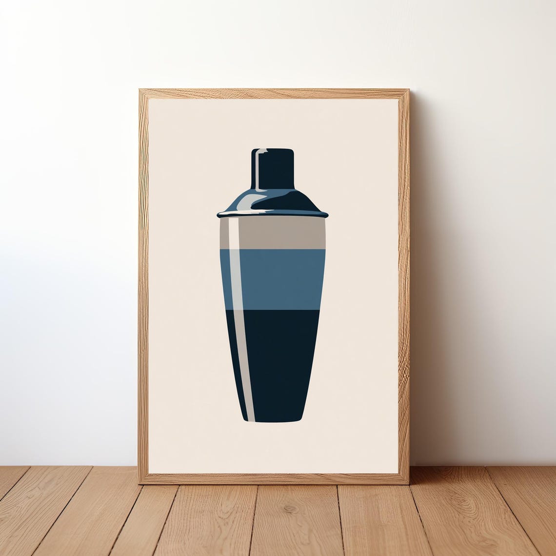 Blue Striped Cobbler Cocktail Shaker Minimal Vector Wall Art