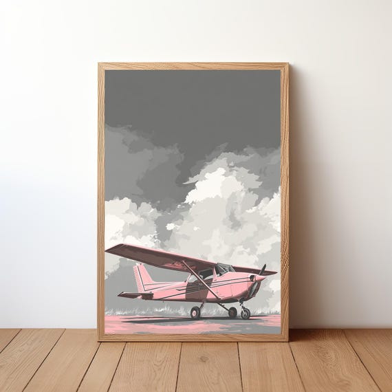 Minimalist Cessna Plane Poster Modern Aviation Wall Art Small Aircraft In Sky Print Simple Pilot Decor Clean Flight Illustration Avi32