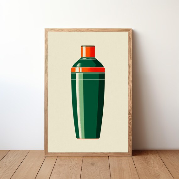 Rich Deep Green Cocktail Shaker Retro Minimalist Style Bar Poster