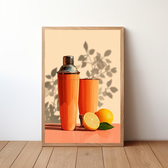 Orange Cocktail Shaker with Citrus Modern Bar Kitchen Poster