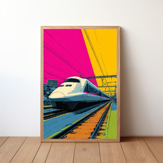 Japanese Bullet Train Poster Modern Shinkansen Wall Art Mt Fuji Landscape Print Retro Travel Decor High Speed Railway Illustration Rb47