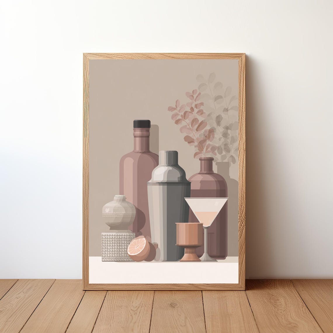 Minimalist Cocktail Shaker Bar Scene Modern Kitchen Wall Art