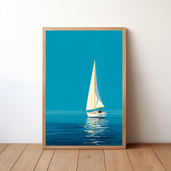 Sailboat Poster Minimalist Modern Nautical Wall Art Simple Ocean Boat Print Coastal Decor For Sailor Sea Lover Gift Illustration Sl2