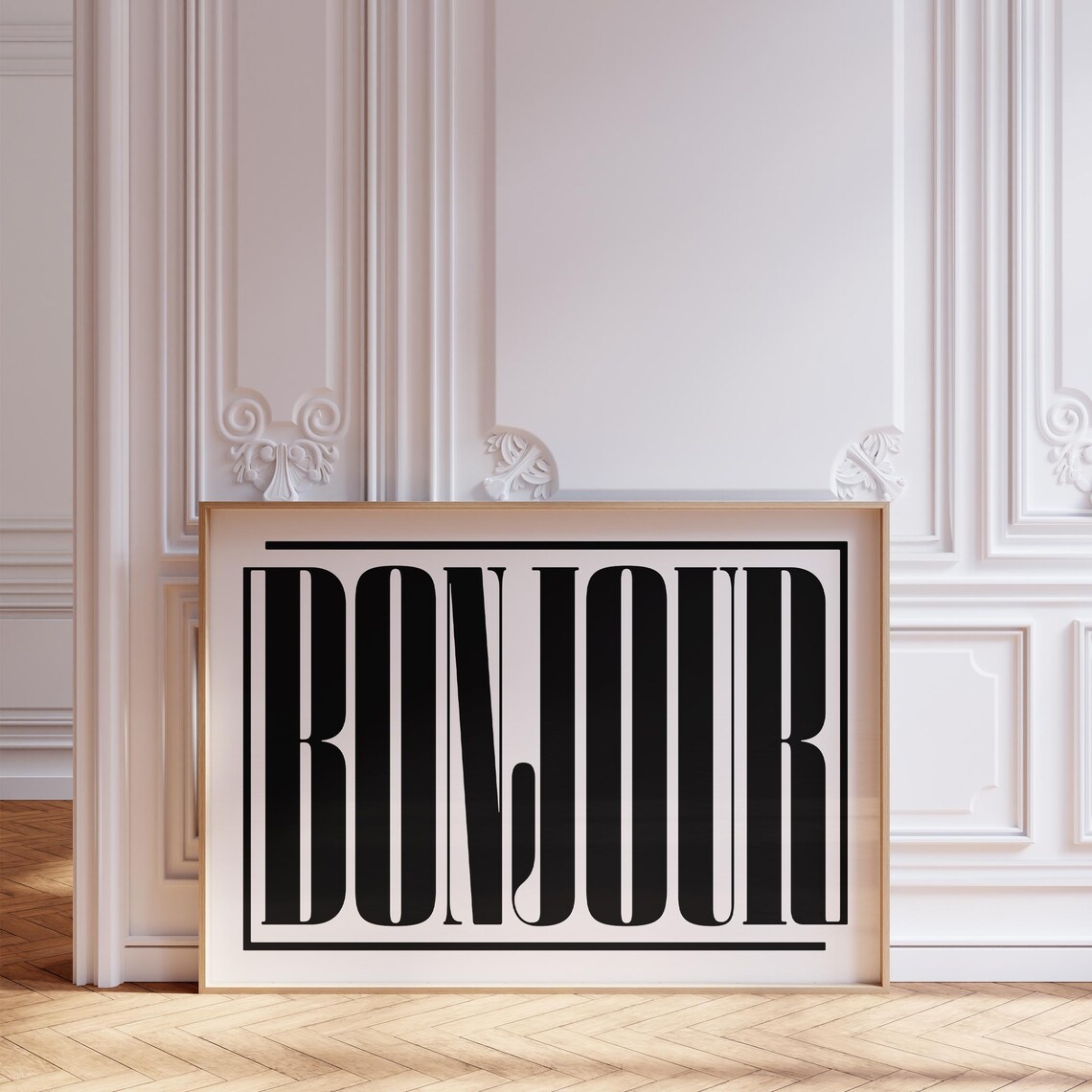 Bonjour Bold Black Typography Minimalist French Greeting Poster