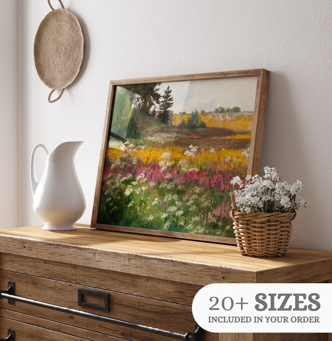 Wildflower Field Landscape, Vintage Mountain Art Print - Image 3