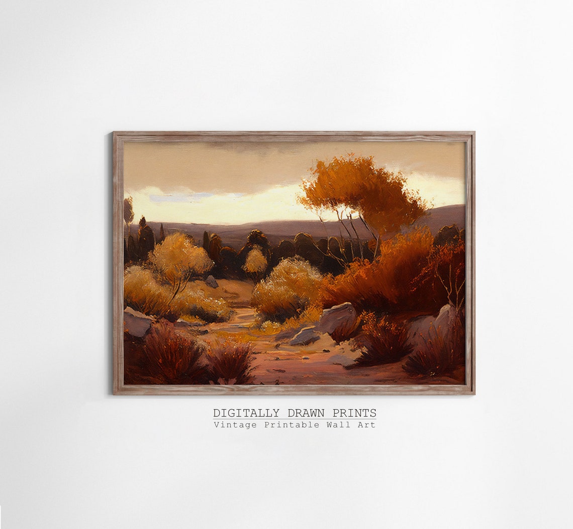 Moody Autumn Field Landscape Oil Painting Rustic Farm House Country Field Landscape Oil Painting Art - Image 3