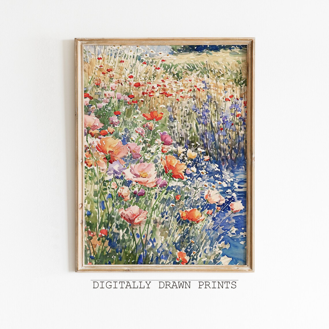Wildflowers Landscape Art Print, Farmhouse Spring