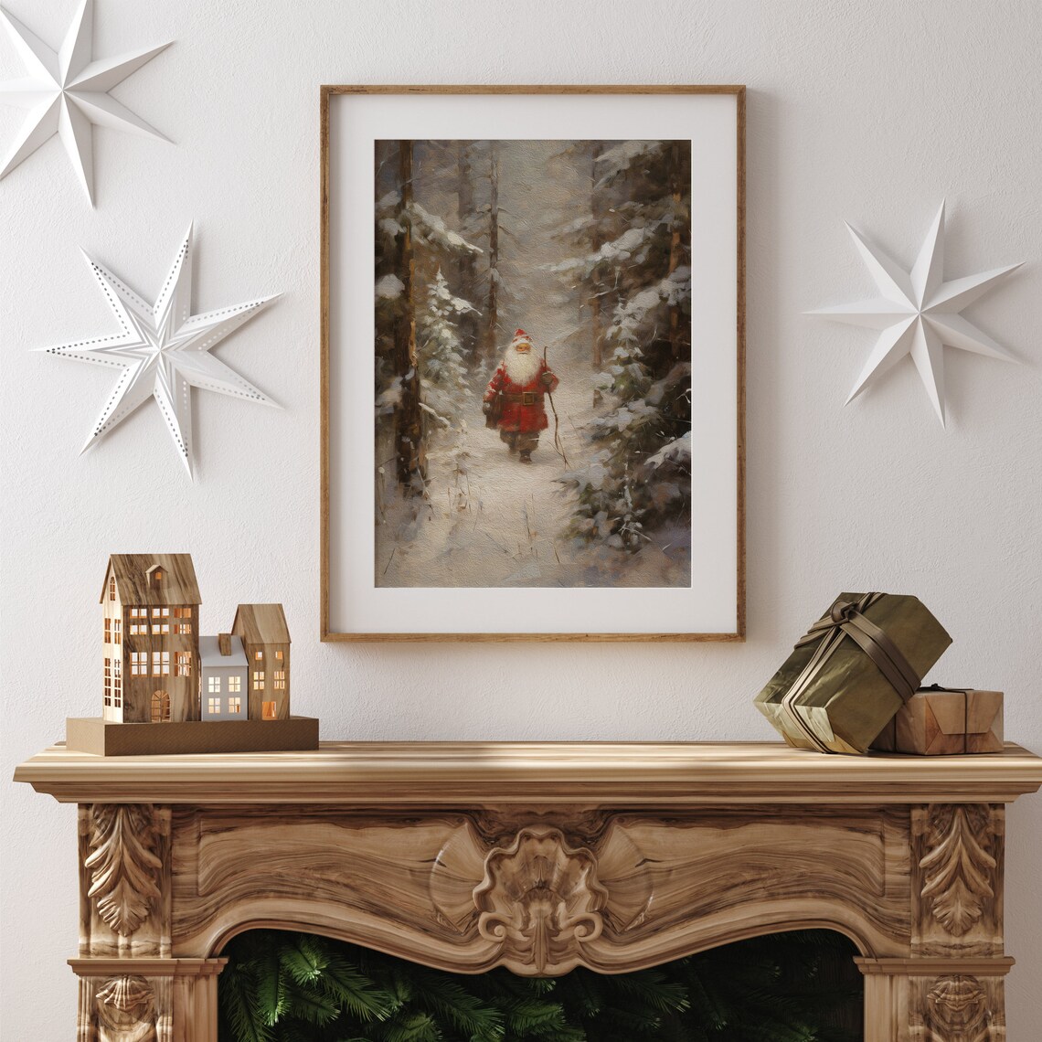 Vintage Santa Oil Painting, Christmas Wall Art - Image 3