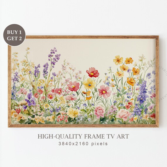 Neutral Spring Wildflowers Landscape Watercolor Art Print