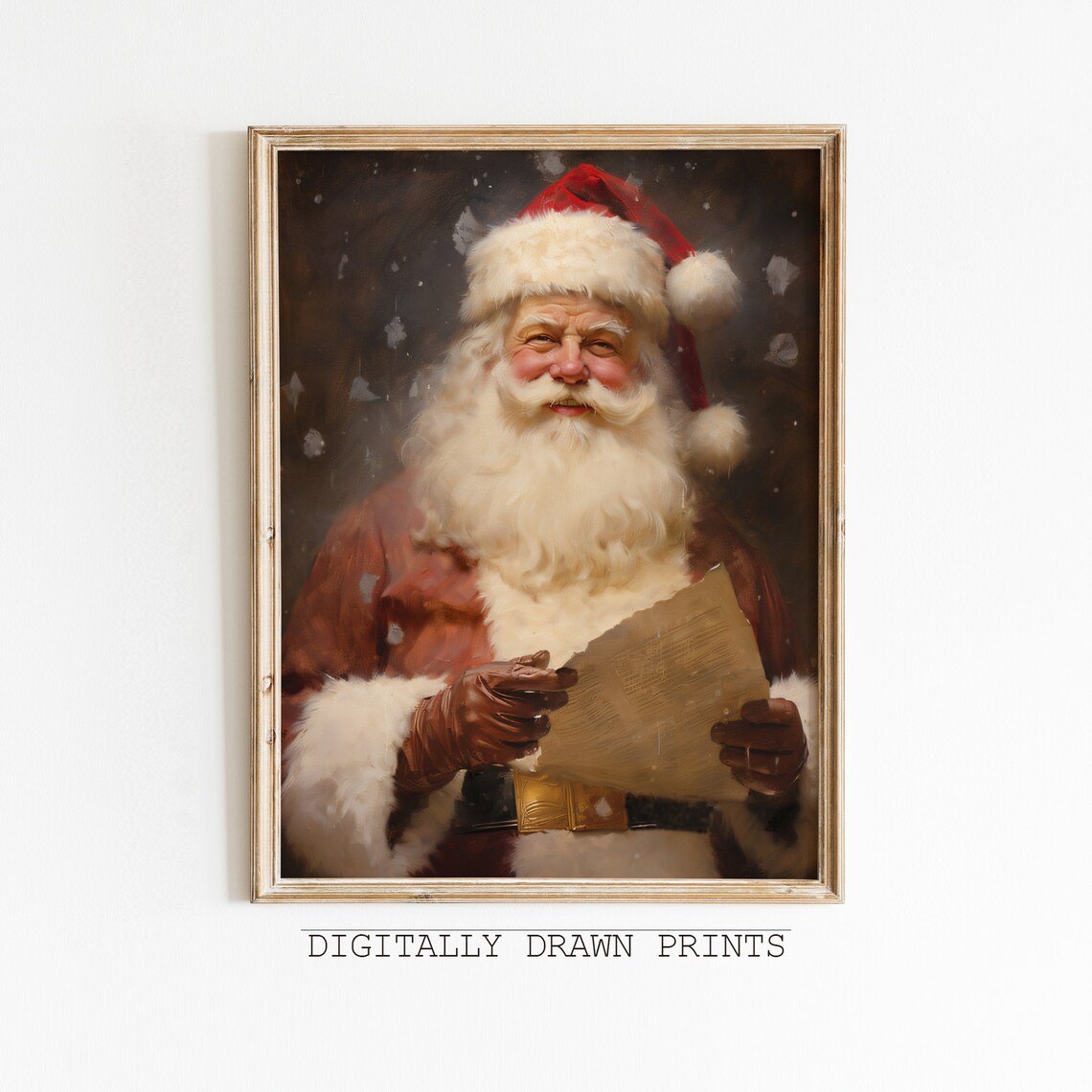 Vintage Christmas Santa Reading His Gift List Print