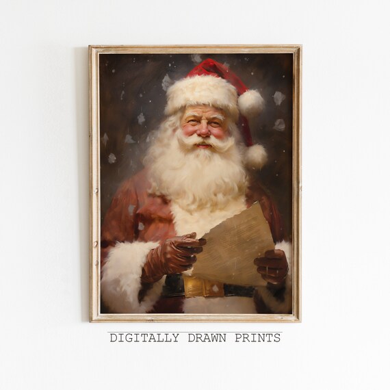 Vintage Christmas Santa Reading His Gift List Print