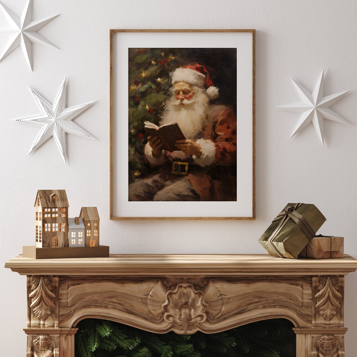 Santa Reading Book Vintage Christmas Wall Art - Image 3