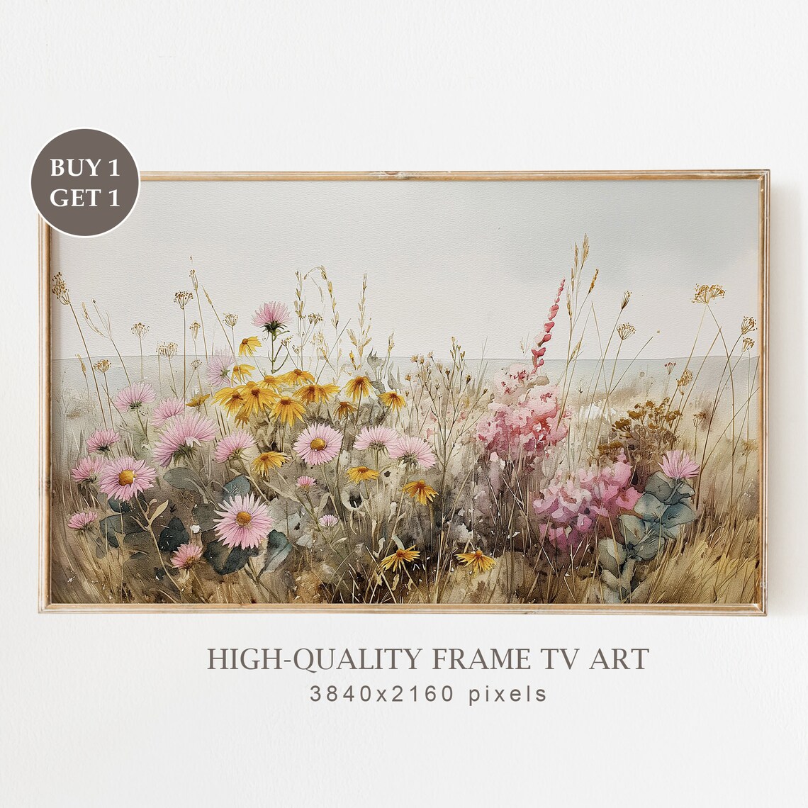 Neutral Wildflowers Autumn Landscape Art Print
