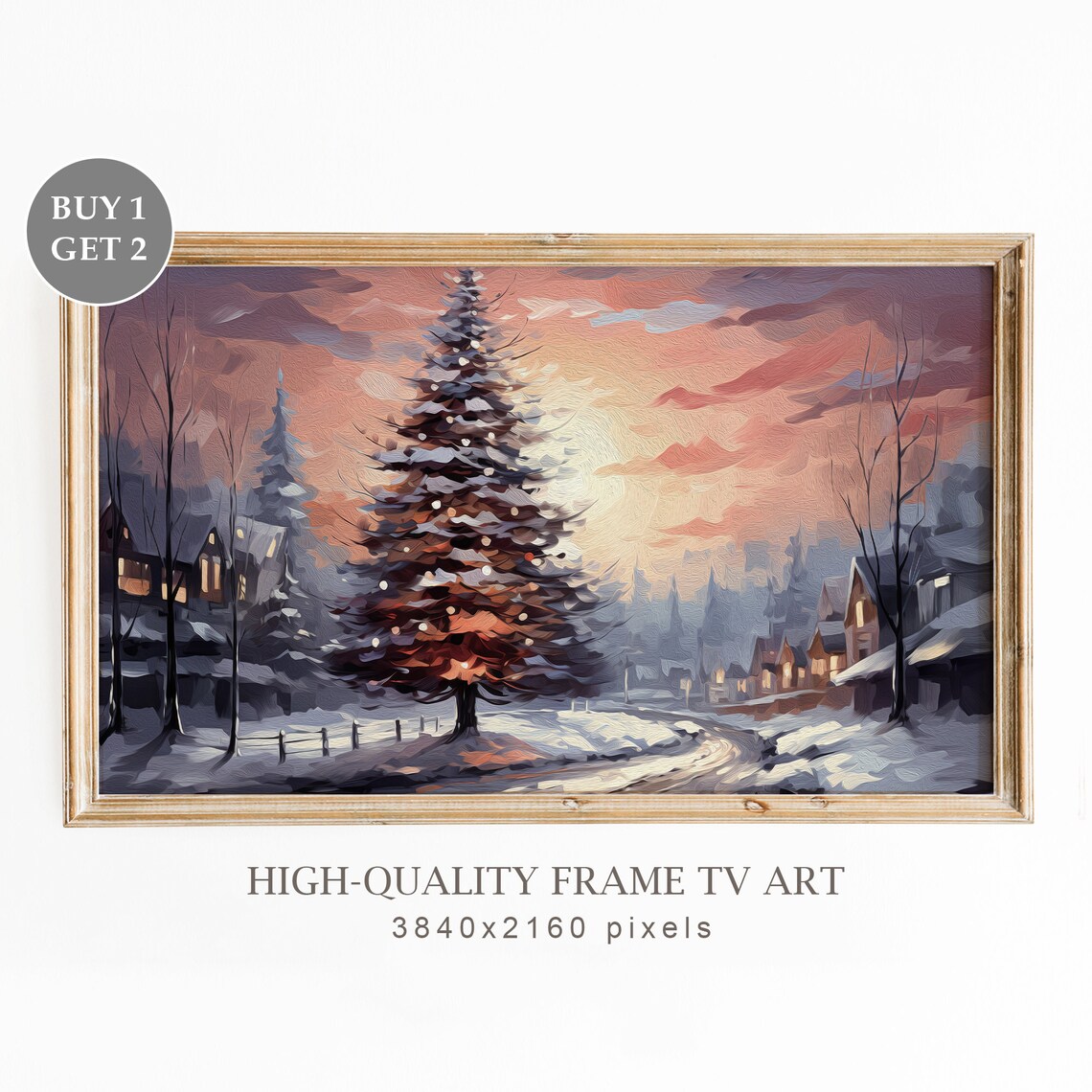 Moody Winter Landscape Art Print, Vintage Christmas Decor